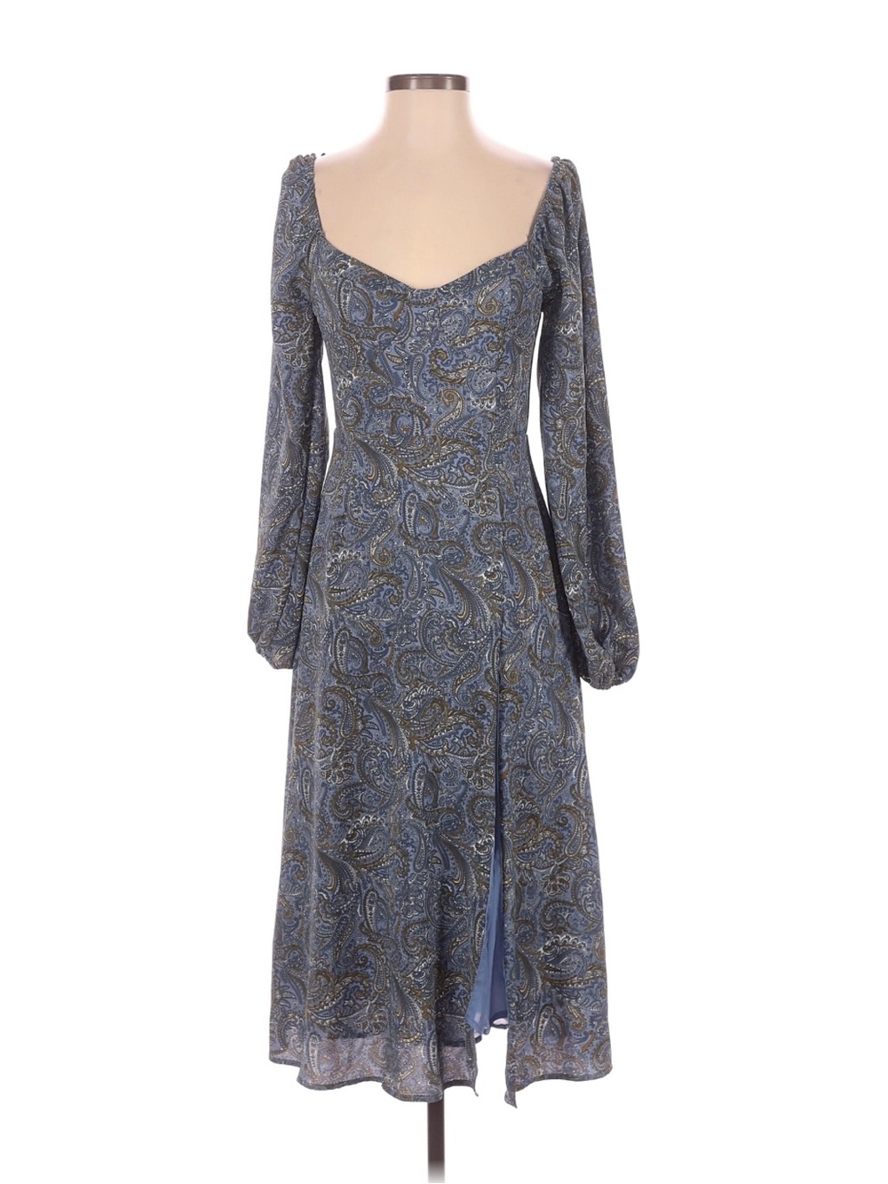 Forever 21 Blue Paisley Long-Sleeve Midi Dress